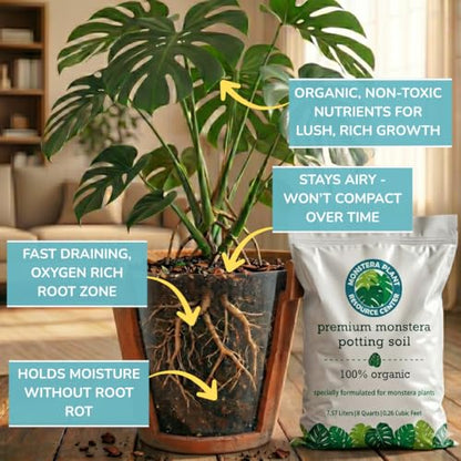 Premium Monstera Potting Soil | Quick Draining, Nutrient Rich Living Aroid Soil for Fast Growth & Healthy Root Aeration | Organic Aged Bark, Coco Coir, Perlite, Worm Castings (Large Bag)