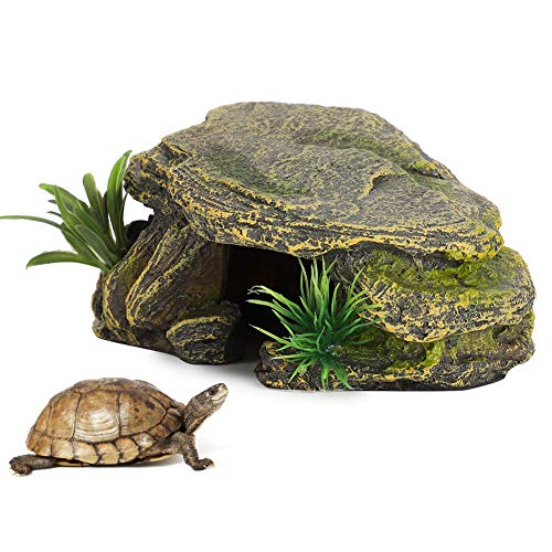 Reptile Rock Hide Cave, Reptile Hideout Cave, Small Aquarium Habitat Decor Rock Tortoise Hideout for Lizards, Turtles, Reptiles, Amphibians, Fish, Resin Rock Hides Habitat Decor