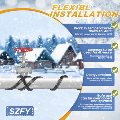 3FT~200FT Heat Tape for Water Pipes, -40°F Deicing Cable,Pipe Heat Cables for Roof,Gutter，Farm，Freeze Protetion Heating Wires, Heated Water Hose,Plumbing Fixtures,120V 5W/FT (120FT) - size: 120FT