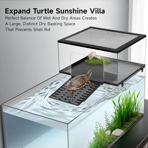 Turtle Basking Platform & Dock, Stainless Steel Ramp with Non-Slip Surface, Fits 18-20 Inches Wide Aquariums, for Aquatic Turtles, Reptiles & Amphibians,Turtle Basking Platform