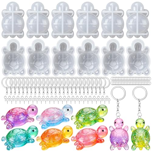 12 PCS Mini Turtle Resin Molds, Little Turtle Molds with 12 Pcs Key Ring Accessory, Epoxy Resin Casting Mold for Home Decoration - color: Mini Turtle white