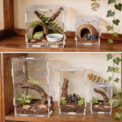 Portable Travel Jumping Spider Enclosure, Acrylic Terrarium for Spider, Magnetic Lock Spider Habitat & Small Terrarium Ventilated for Tarantula,Mantis,Frog,Insect Enclosure cage(5.9×5.9×5.9 Inch) - size: 5.9×5.9×5.9 Inch