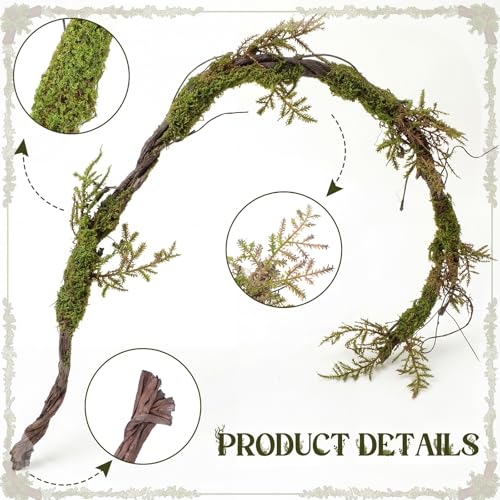 Tigeen 2 Pcs 6.56 Ft Large Bendable Artificial Tree Branches with Fake Moss and Ferns Sturdy Hanging Fake Plants Branches Vine for 3D Gardens Jungle Themed Parties and Wedding Arch Decorations