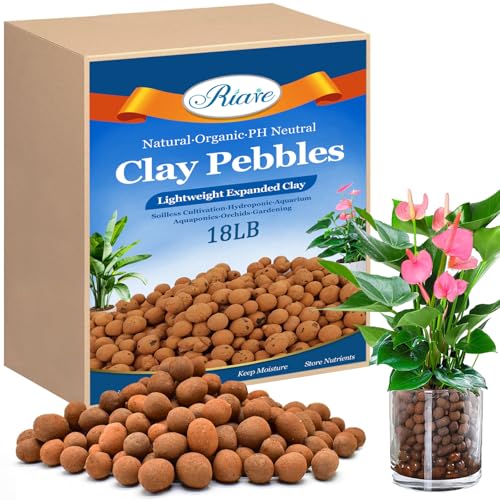 Riare 18 LB Organic Leca Clay Pebbles for Plants- 4mm-16mm Natural Leca Clay Balls Lightweight Hydroponic Clay Pebbles for Indoor Plants, Hydroponics Growing, Orchids Drainage, Aquaponics, Terrariums - color: 18LB