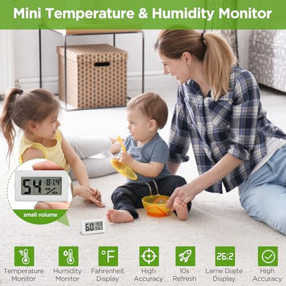 12 Pack Mini Hygrometer Digital Electronic Temperature Humidity Meters Gauge Indoor Thermometer Hygrometer LCD Display Fahrenheit (℉) for Guitar Case,Greenhouse, Garden, Cellar, Closet (White) - color: White