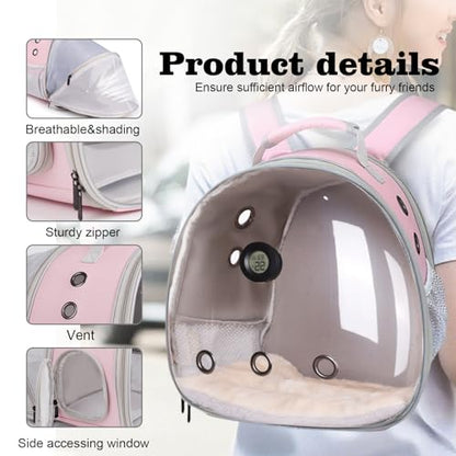 Bearded Dragon Travel Backpack Carrier with Reptile Thermometer and Humidity Gauge Lizard Travel Cage Space Capsule Clear Bubble Window Astronaut Reptile Bag for Ball Python (Pink, BE Backpack) - color: Pink, size: 11.8"L x 7.2"W x 11.8"H