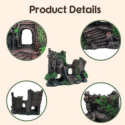 5 PCS Tank Accessories for Bearded Dragon Include Resin Classical Castle Reptile Climb Habitat Decor Hanging Jungle Vines Flexible Leaves Climbing Decor for Lizard Gecko Chameleon Spider
