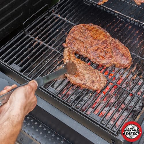 Grill Tongs 16-Inch Extra Long Heavy Duty for Grilling and Barbecue Heat Resistant Hand Grips Stainless Steel for BBQ Outdoor Kitchen and Cooking Hot Grilled Food - size: 16 Inches