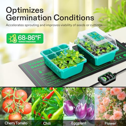 VIVOSUN 10"x20.75" Seedling Heat Mat with Built-in Temperature Controller, UL & MET-Certified Waterproof Plant Heating Pad for Germination, Hydroponics, Brewing, Breeding, and Greenhouses - size: 10"x20.75"