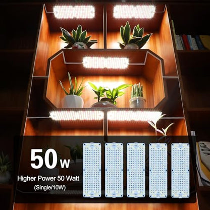 FRGROW 5Pack Flat Grow Lights for Indoor Plants, Seed Starting, Veg, 4/8/12/16/20H Timer, Light and Thin 50W Grow Lights for Under Cabinet Plant/Shelves, Two Connection Modes, Quick Installation - size: XLZB-5Pack-50W
