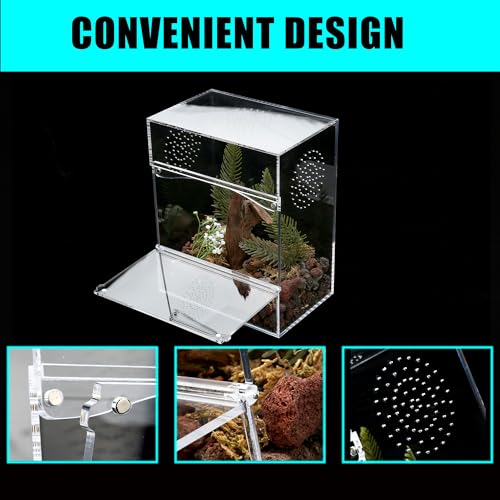Acrylic Tarantula Enclosure Jumping Spider Enclosure with Front Opening Door 7.8 * 5.3 * 10 Inches Micro Habitat Terrarium for Small Tree Dwelling Reptiles, Spiders & Invertebrates - size: Medium