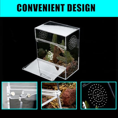 Acrylic Tarantula Enclosure Jumping Spider Enclosure with Front Opening Door 7.8 * 5.3 * 10 Inches Micro Habitat Terrarium for Small Tree Dwelling Reptiles, Spiders & Invertebrates - size: Medium