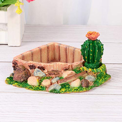 Reptile Resin Corner Water Dish - Reptile Corner Bowl for Tortoise Lizard Bearded Leopard Gecko Snake Chameleon - Cactus