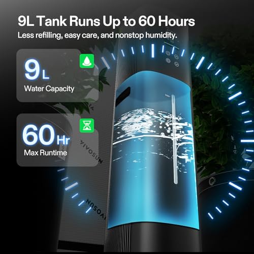 VIVOSUN AeroStream H09 Intelligent Wi-Fi Humidifier, 2.38 Gal / 9 L Humidifier with Temp & Humidity Probe, Smart Remote Control, Designed for Growers - size: 9 L