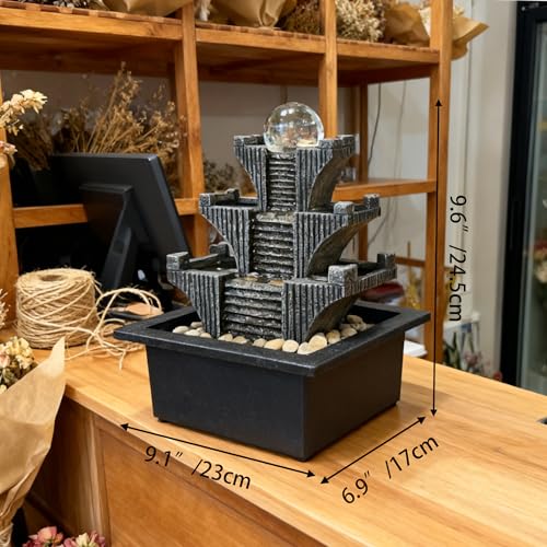 Tabletop Waterfalls Mountain with Pagoda Stepped & Spining Orb, Indoor Soothing Zen Fountain s for Home Office Relaxation - color: Style 4