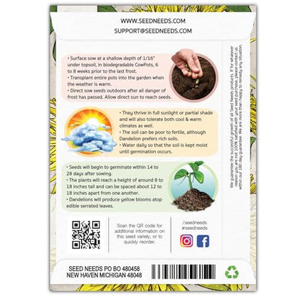 Seed Needs Dandelion Seeds to Plant Heirloom & Non-GMO Herbs 2 Packs - size: 2 Packs, style: Common Dandelion