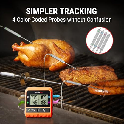 TempPro TP829 1000ft Wireless Meat Thermometer Digital for Grilling and Smoking, 4 Meat Probes Grill Thermometer for Outside Grill, Thermometer Cooking Gift for Dad Him Husband (Previously ThermoPro) - size: Four Probes