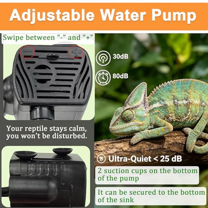 PurifyLogix 3 in 1 Reptile Water Fountain with Food Dish & Hideout, 550ML Reptile Waterfall Drinking Fountain, Reptile Water Dispenser for Bearded Dragon, Gecko, Lizard, Chameleon, Natural Resin