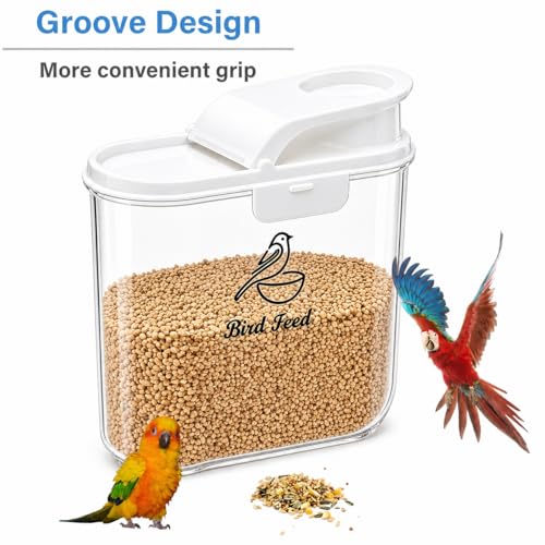 Bird Seed Storage Container, Airtight 2L/4.5Lbs Bird Food Container with Scale & Pour Spout, Portable Bird Food Holder to Keep Food Fresh|BPA-Free-White - color: White