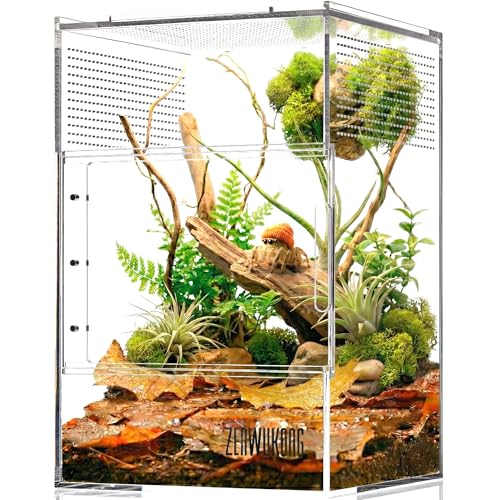 Jumping Spider Enclosure - Acrylic Terrarium Habitat for Spiders, Tarantulas, Snail, Mantis, Lizard, and Small Reptiles, Dual Magnetic Doors (6x6x9 inch) - size: 6x6x9inch