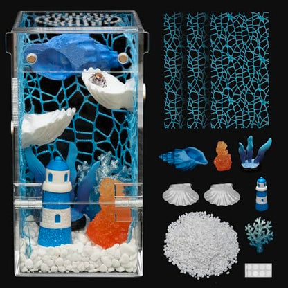 Jumping Spider Enclosure Starter Kit,Escape Proof Ocean Terrarium | Praying Mantis Terrariums,Transparent Acrylic Complete Bug Habitat,All In One Arboreal Tarantula Cribs Cage,Insect Container - size: Small