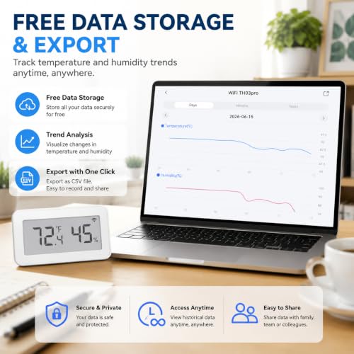 WiFi Temperature Humidity Sensor, Smart Thermometer Hygrometer with Free App Alerts, LCD Display, Calibratable, Data Logger, Indoor Monitor for Home Greenhouse Reptile (1-Pack)