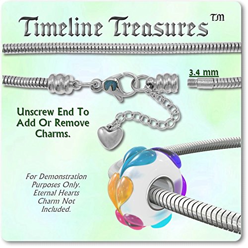 European Charm Bracelet for Women and Girls Bead Charms, Stainless Steel Snake Chain, Extender