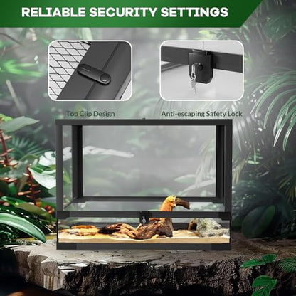 Takywep Escape-Proof Reptile Terrarium - 50 Gallon Glass Enclosure with Tempered Glass, Dual-Climate Water-Tight Base, Top & Side Screen Ventilation, Easy 5-Minute Setup for Bearded Dragon, Lizard - size: 36x18x18 inch