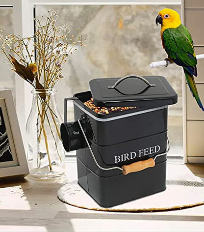 Morezi Bird seed and feed storage tin with lid Included - white-coated carbon steel - tight fitting lids - storage canister tins - Black - color: Black