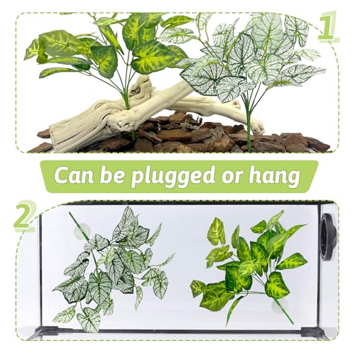 Hamiledyi 5 Pcs Reptile Plants Terrarium Hanging Fake Plant Leaves, Bearded Dragon Tank Accessories, Habitat Decor for Snake Leopard Gecko Lizard Chameleon Spider Turtle (Style 2) - size: 5 PCS - Style 2