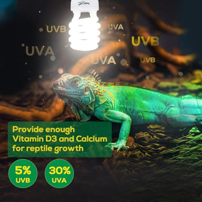 UVB Bulb for Reptiles, 5.0 26W UVB Light for Reptiles, Hygger zoo UVA UVB Reptile Light Bulb Reptile UVB Bulb UVB Light for Hermit Crab Snake Chameleon Reptile Lamp Terrarium Lamp for Tropical Reptile - size: 5.0-26W