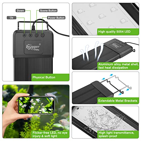 hygger 25W Smart Aquarium Light, Bluetooth LED Light with App Control, Full Spectrum Fish Tank Light with 24/7 Lighting Cycle, 5 Modes, Adjustable Timer, for 18"-24" Freshwater Planted Tank - size: 25W (for 18-24 inch Tank)