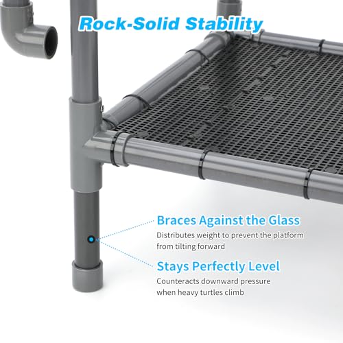 SKARUS Large Turtle Basking Platform for 55-150 Gallon Tanks | 7.9"-13.8" adjustable height tank-mounted aquarium dock with dual hanging arms, non-slip ramp for aquatic reptiles.