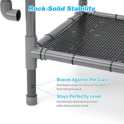 SKARUS Large Turtle Basking Platform for 55-150 Gallon Tanks | 7.9"-13.8" adjustable height tank-mounted aquarium dock with dual hanging arms, non-slip ramp for aquatic reptiles.