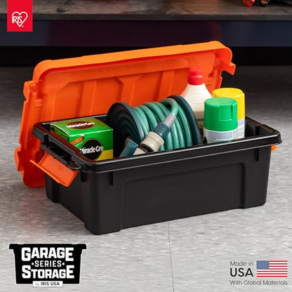 IRIS USA 12 Gallon Lockable Storage Bins with Lids, 2 Pack - Made in USA, Heavy Duty, Stackable Containers, Garage Organizing Bins Moving Tubs, Rugged Sturdy Equipment Utility Box - Black/Orange - size: 12 Gal - 2 Pack