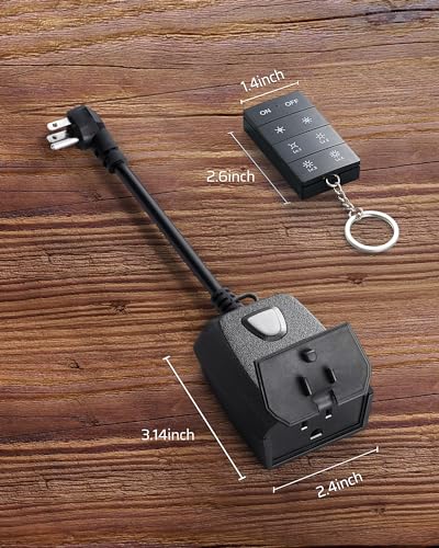 DEWENWILS Outdoor Dimmer for String Lights, 100FT Remote Range, IP44 Waterproof Plug-in Dimmer for Garden, Patio, Porch, 4 Level Brightness Button, Max 150W Dimmable LED/300W Tungsten Bulbs - size: Dimmer with 1 outlet