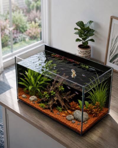 4.9 Gallon Glass Fish Tank, 5 Gallon Small Aquarium Bowl, Ultra Clear, Rimless Design, for Betta, Goldfish, Snails, Shrimp, Aquatic Planting Beginner - color: Black