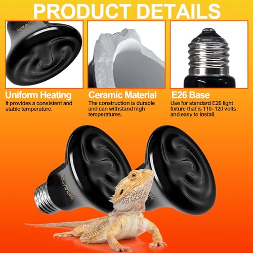 BNOSDM 25W Ceramic Heat Emitter,4 Pack Reptile Heat Lamp Bulbs,Ceramic Heat Lamp,Brooder Coop Heater for Amphibian Reptile Lizard Turtle Chicken - color: Pack of 4/Black, size: 25 Watts