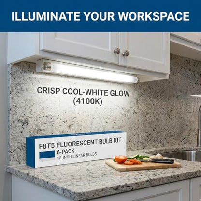 Circle F8T5 Fluorescent Light Bulbs - 12 inches Under Cabinet Bulb - Cool White 4100k 8 Watt Tube Bulb - Pack of 6 - color: 4100, size: 6 Count (Pack of 1)