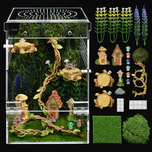 Jumping Spider Enclosure Starter Kit,Escape Proof Forest Terrarium | Praying Mantis Terrariums,Transparent Acrylic Complete Bug Habitat,All In One Arboreal Tarantula Cribs Cage,Insect Container - size: Large