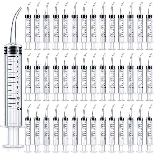 Zhengmy 100 Pack Dental Syringe with Curved Tip 12ml Disposable Irrigation Dental Syringe for Tonsil Stones Squirt Liquid Injection Mouthwash Cleaner Oral Tooth Care(with Capacity Scale) - style: With Capacity Scale