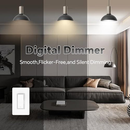 ThunderWay Decorator Digital Dimmer Light Switch with Indicator, Single Pole/ 3-Way for 300W Dimmable LED, CFL and 700WIncandescent Bulbs Screwless Wall Plate Included ETL Listing White 1PACK