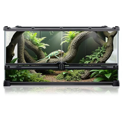 Reptile Terrarium 20"x12"x10", Full Glass Tank Enclosure for Small Reptiles, Geckos, Frogs, Lizards, Snakes, Spiders, Turtles, Rainforest Terrarium Habitat - size: 20" x 12" x 10"