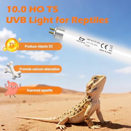 T5 10.0 UVB Light Bulb for Reptiles, 8W HO UVB Reptile Lamp Bulb, 2 Pack 12 Inch UVA UVB Fluorescent Lamp Tube for Bearded Dragon Leopard Gecko Tortoise Lizards - size: 8W-12INCH