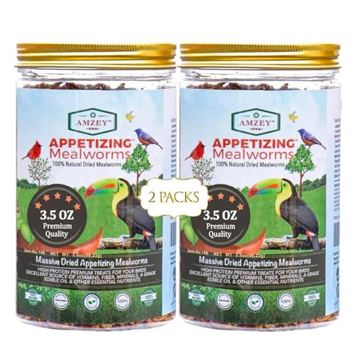 Amzey Dried Mealworms- 3.5 oz(2 Pack)- High Protein Non GMO Mealworms - Great for Turtle Food, Bird Food, Cockatiel Food, Lizard Food, Snake Food, Iguana Food, Sulcata Tortoise Diet- 3.5oz (2 Pack) - size: 7 Ounce (Pack of 1)