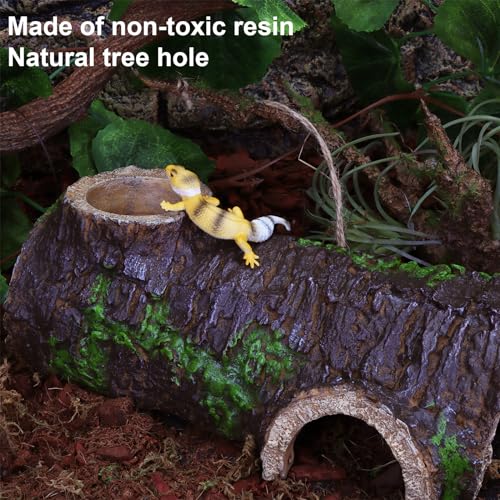 AIICIOO Reptile Gecko Hide Cave Natural Looking Basking Platform Terrarium Decor Resin Hollow Hide Cave for Lizard Leopard Gecko Bearded Dragon Tank Accessories Large