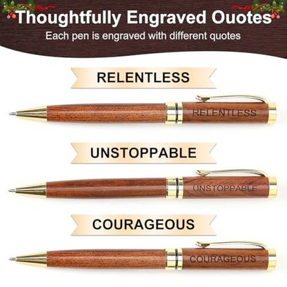 Renawe Fancy Wooden Pens Set with Box Congratulations Gifts for Women Men New Job Promotion Gift for Coworkers Boss Lady Office Business Pen Nice Positive Writing Pens Journaling Luxury Engraved Pens - color: Inspirational