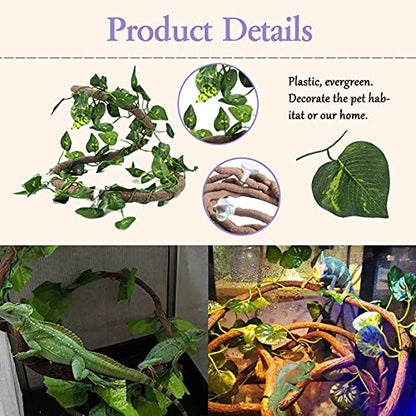 Tfwadmx Reptile Hideout, Tortoise Hide Cave, Turtle Hideout with Bendable Vines Leaves, Resin Rock Cave Habitat Hidden for Turtles Tortoise Bearded Dragons Lizards Geckos Snakes