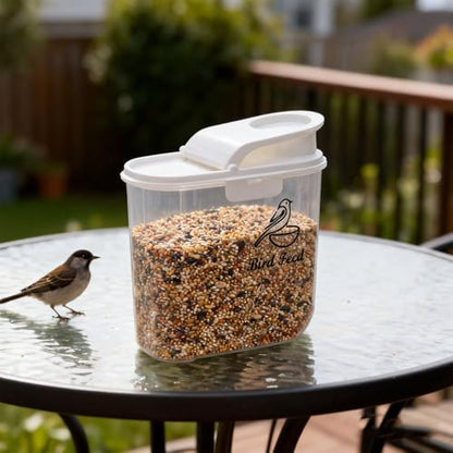 Bird Seed Storage Container, Airtight 2L/4.5Lbs Bird Food Container with Scale & Pour Spout, Portable Bird Food Holder to Keep Food Fresh|BPA-Free-White - color: White
