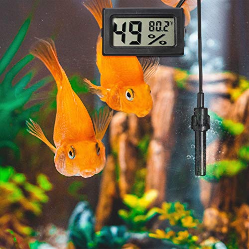 Weewooday Mini Digital Temperature Humidity Meters Gauge with Probe Gauge LCD Fahrenheit Display Thermometer Hygrometer for Incubator Reptile Plant Greenhouse Chicken Coop Garden(Black, 6 Pieces) - size: Black